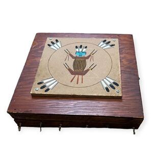 Home Brown Hand Painted Tribal Wall Mount Wooden Key Storage Box Cabinet OS